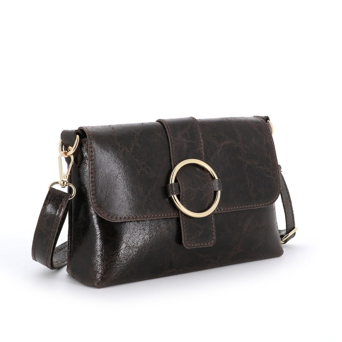 Petit Sac Bandoulière Femme Cuir Véritable Lisse Irisé | Sac à Rabat Magnét