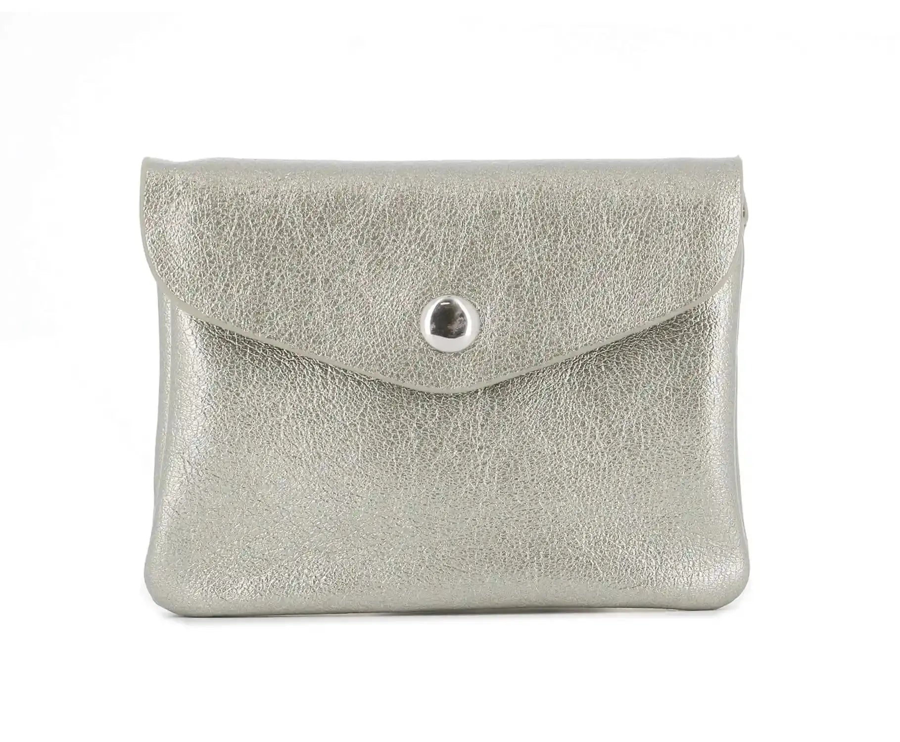 Flora & co Porte-monnaie cartes irisé bouton rabat taupe