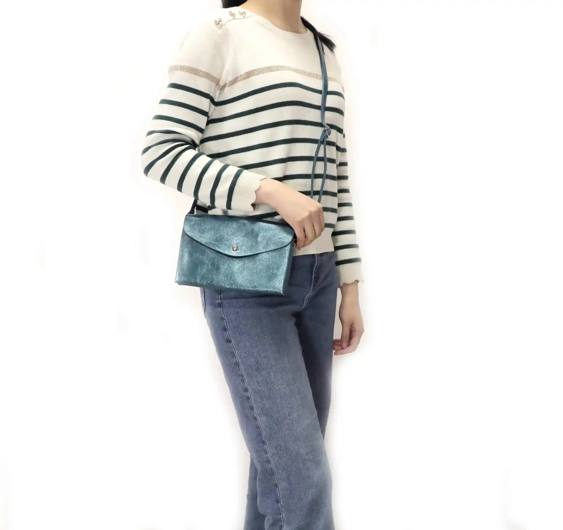 Flora & co Sac bandoulière femme irisé rabat bleu canard