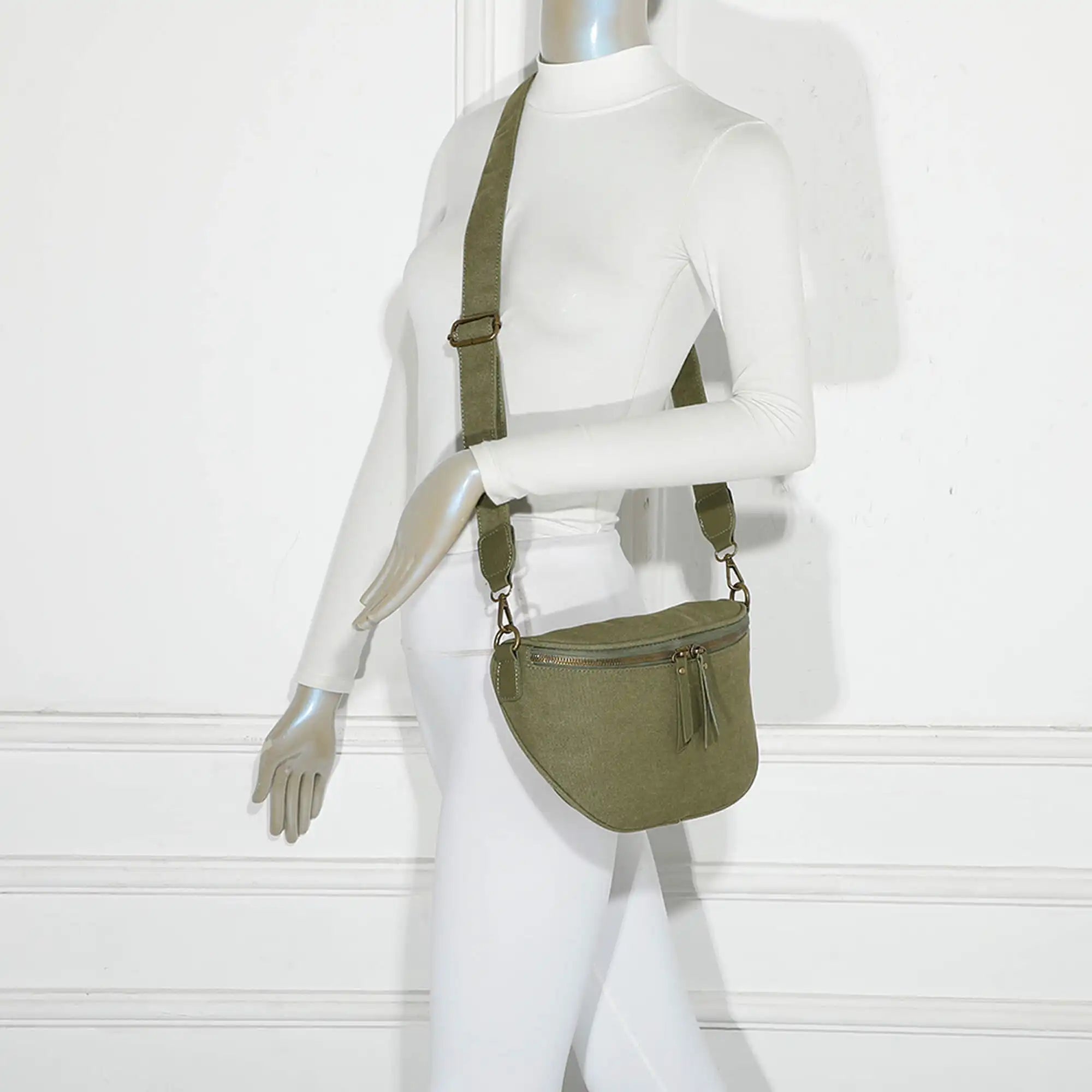 Sac banane femme canvas toile vert