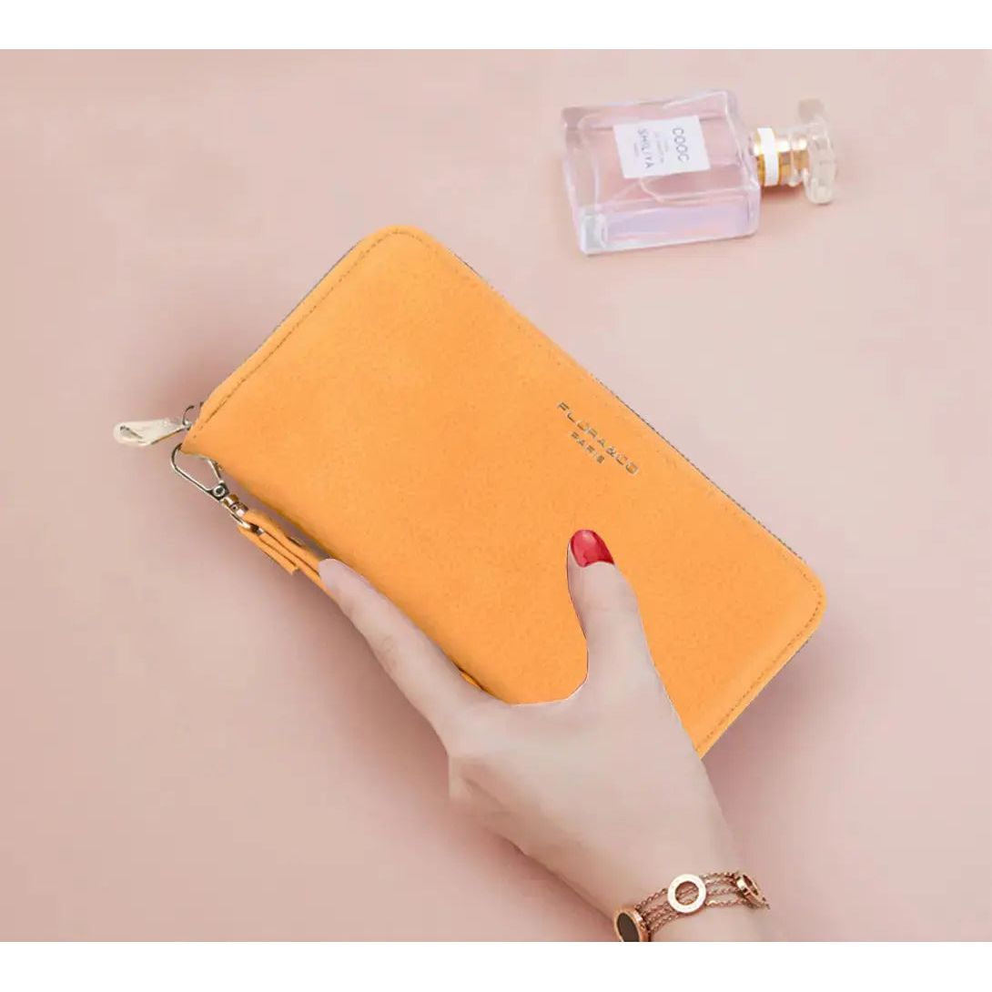 Flora & co Portefeuille femme tout-en-un grainé moutarde