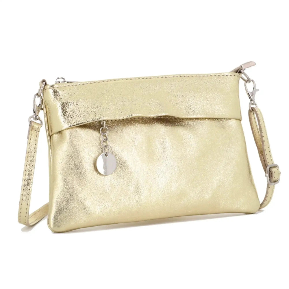 Made in Italy Pochette bandoulière cuir irisé lanière Doré