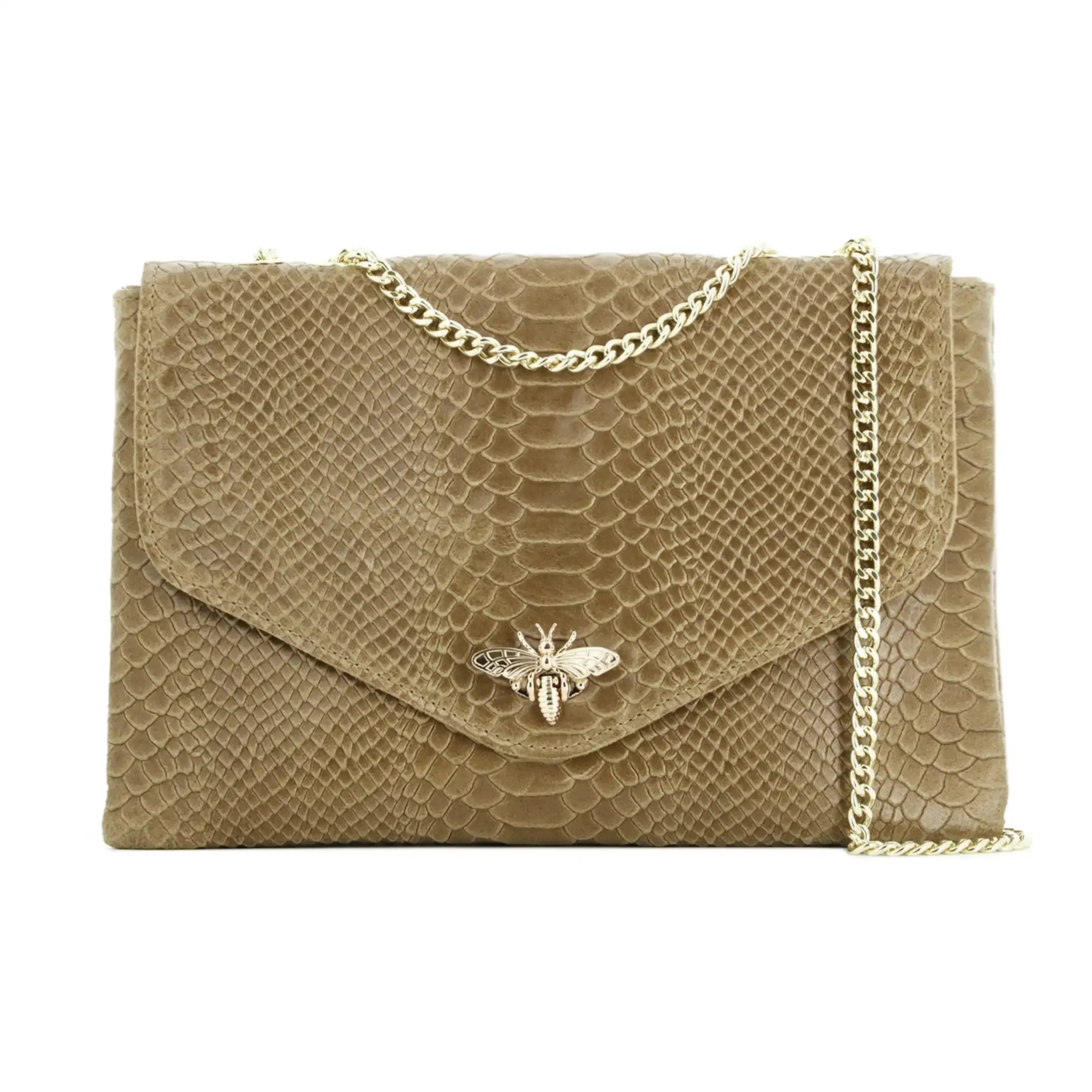 Made in Italy Sac bandoulière chaîne cuir femme croco taupe