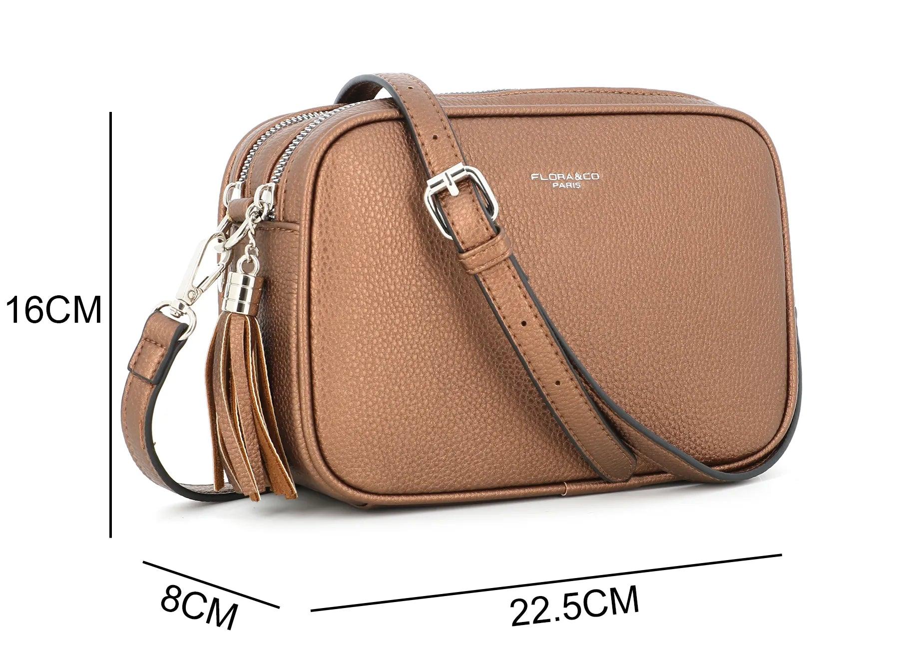 Flora & co - Sac caméra bandoulière femme léger marron métal