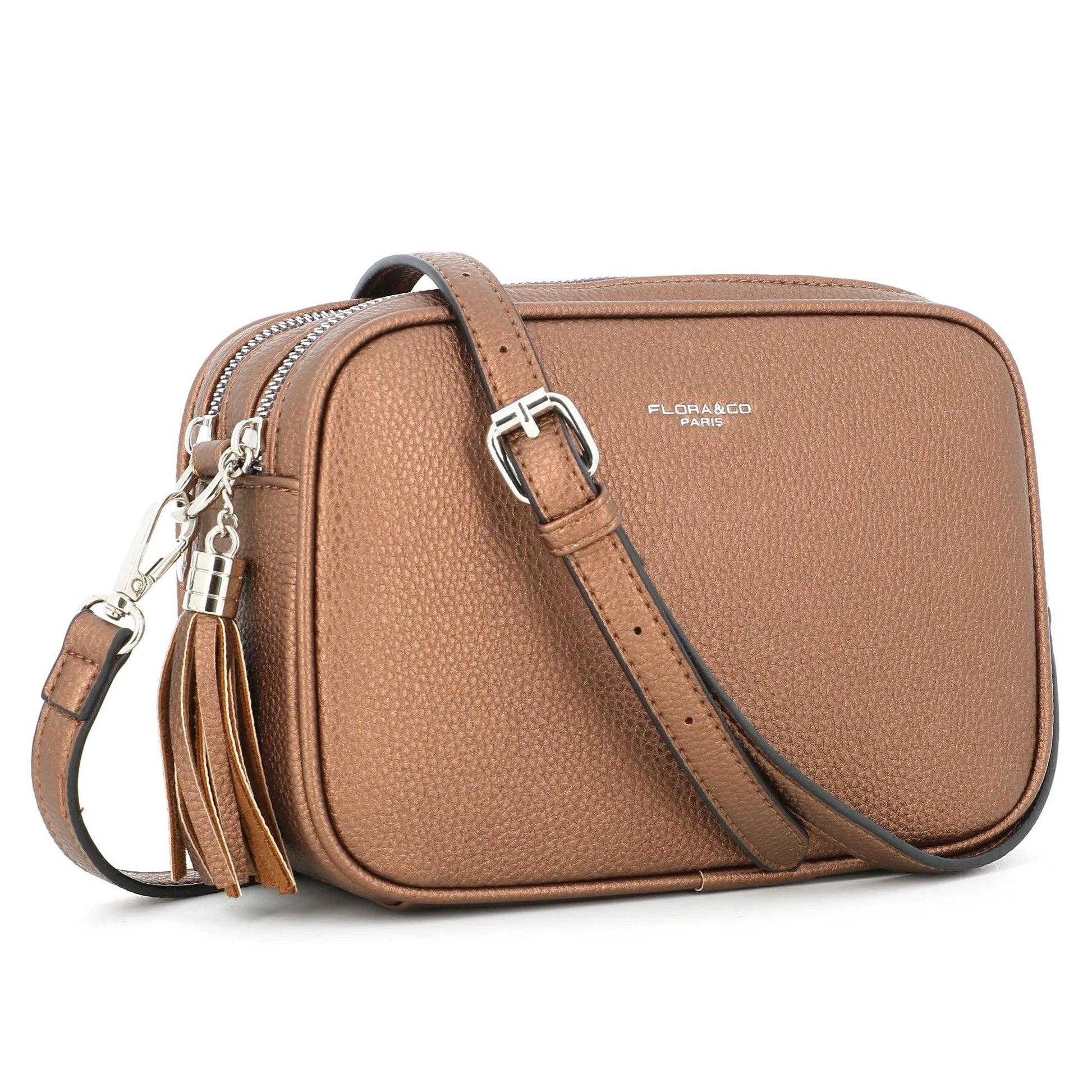 Flora & co - Sac caméra bandoulière femme léger marron métal