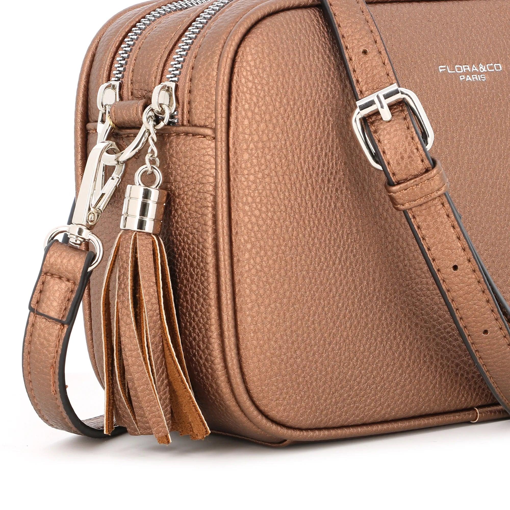 Flora & co - Sac caméra bandoulière femme léger marron métal