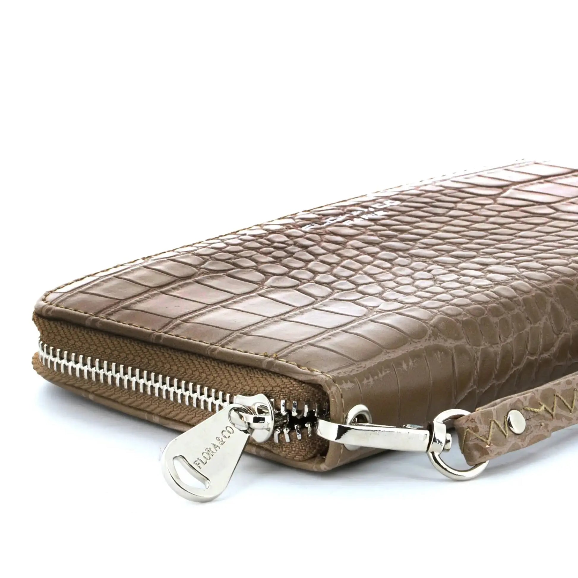 Flora & co Portefeuille femme brillant pu cuir croco taupe foncé