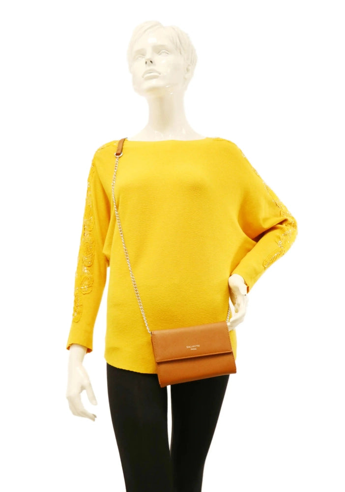 Gallantry Pochette bandoulière chaîne femme rabat camel