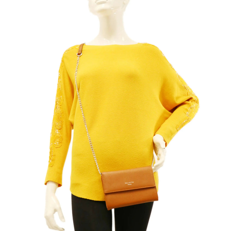 Gallantry Pochette bandoulière chaîne femme rabat camel