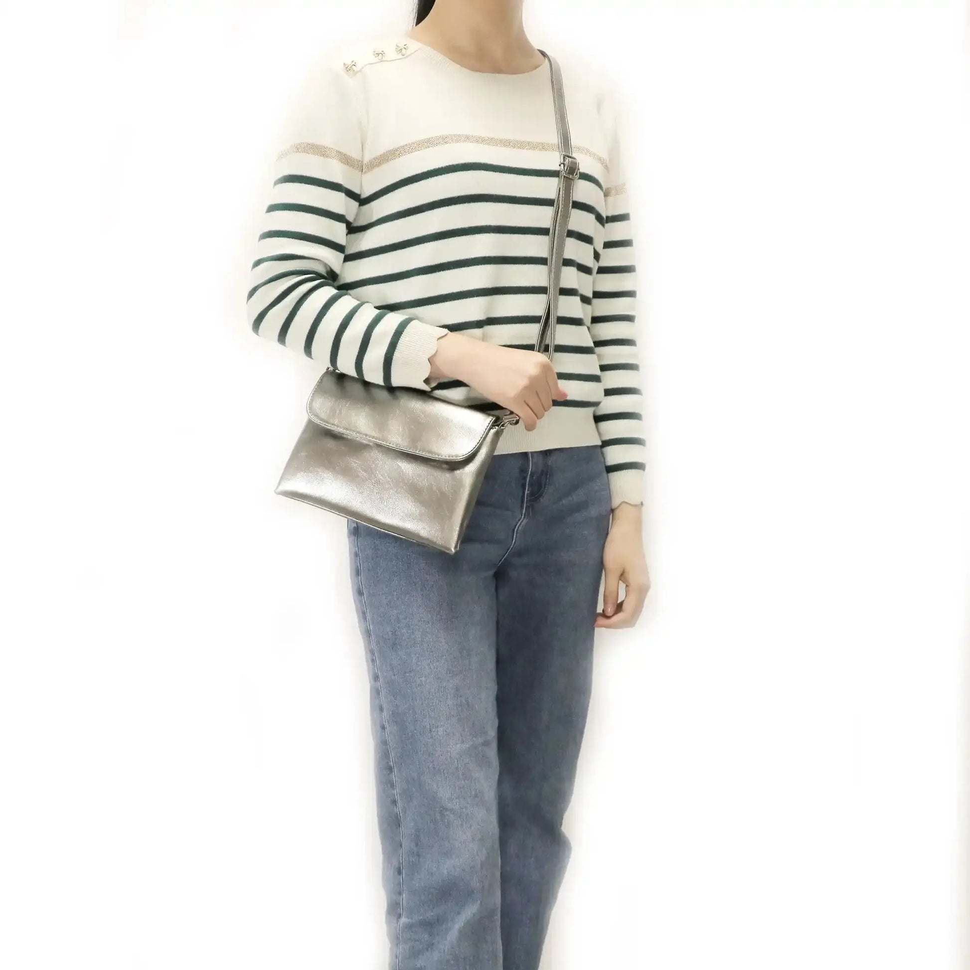 Flora & co Sac bandoulière pochette femme irisé taupe métal