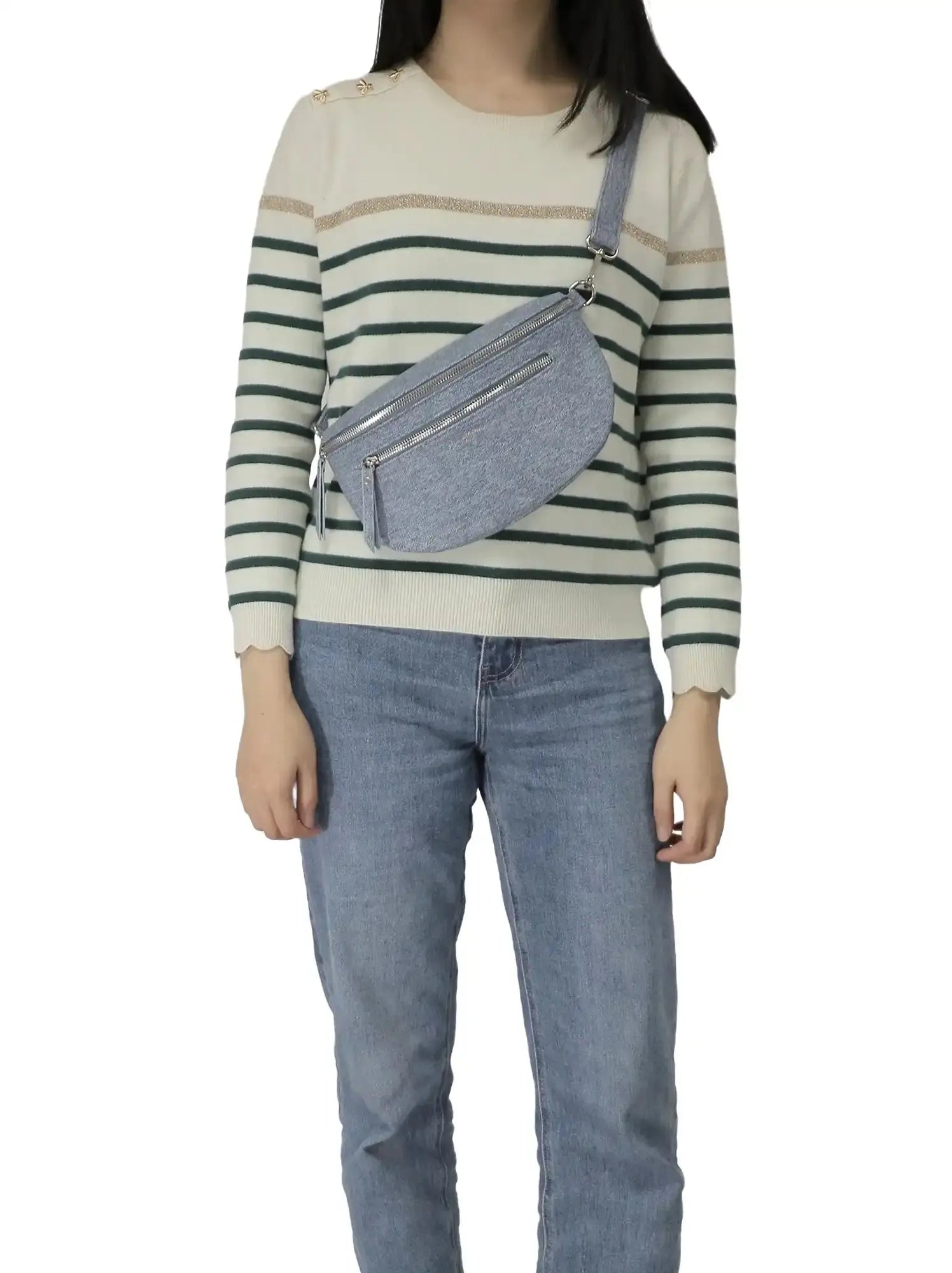 Flora & co Sac banane bandoulière en denim bleu clair