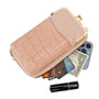 Vue 4 du Pochette téléphone femme croco tout-en-un rose synthétique par Gallantry.