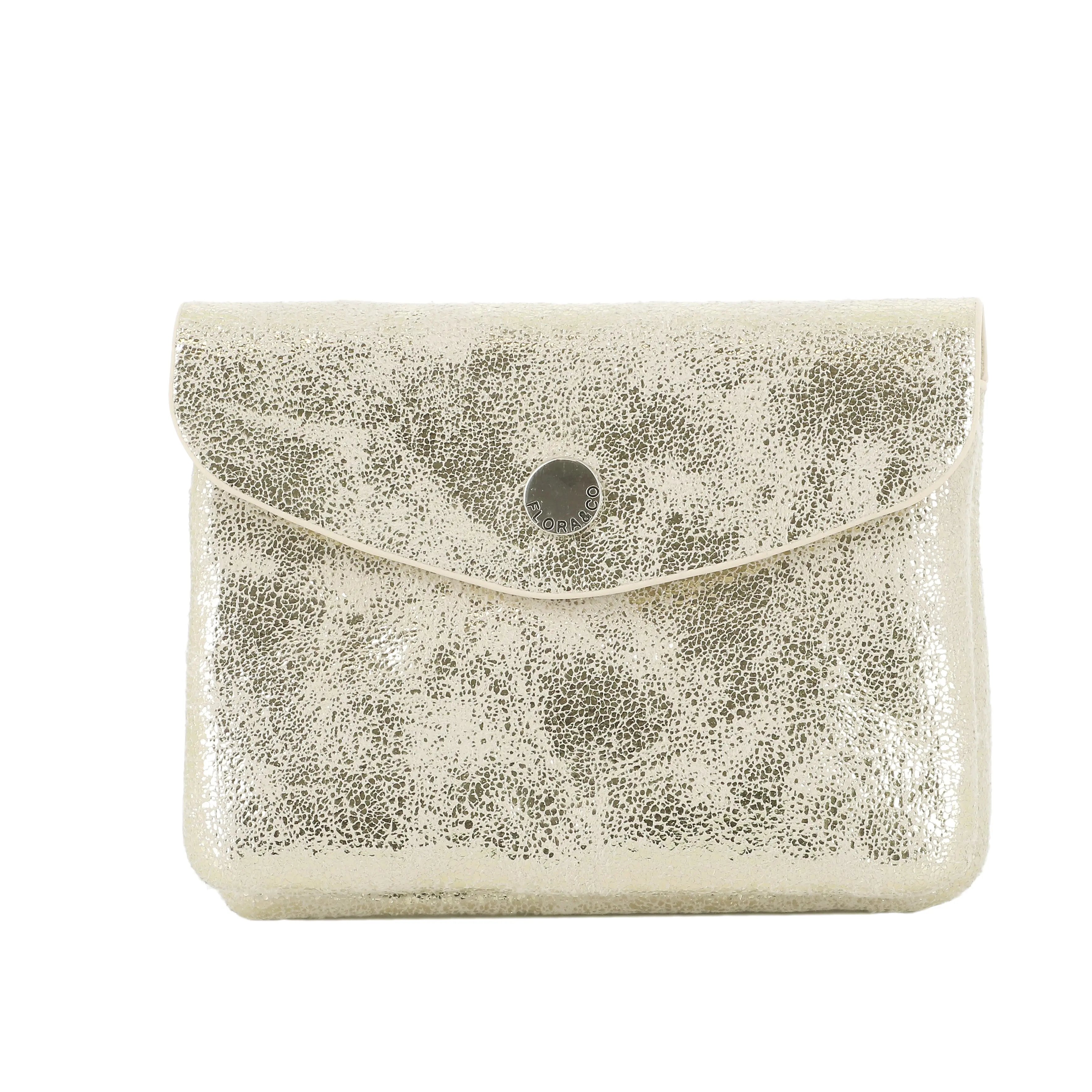 Porte-monnaie femme court suède irisé Or Clair Flora & co