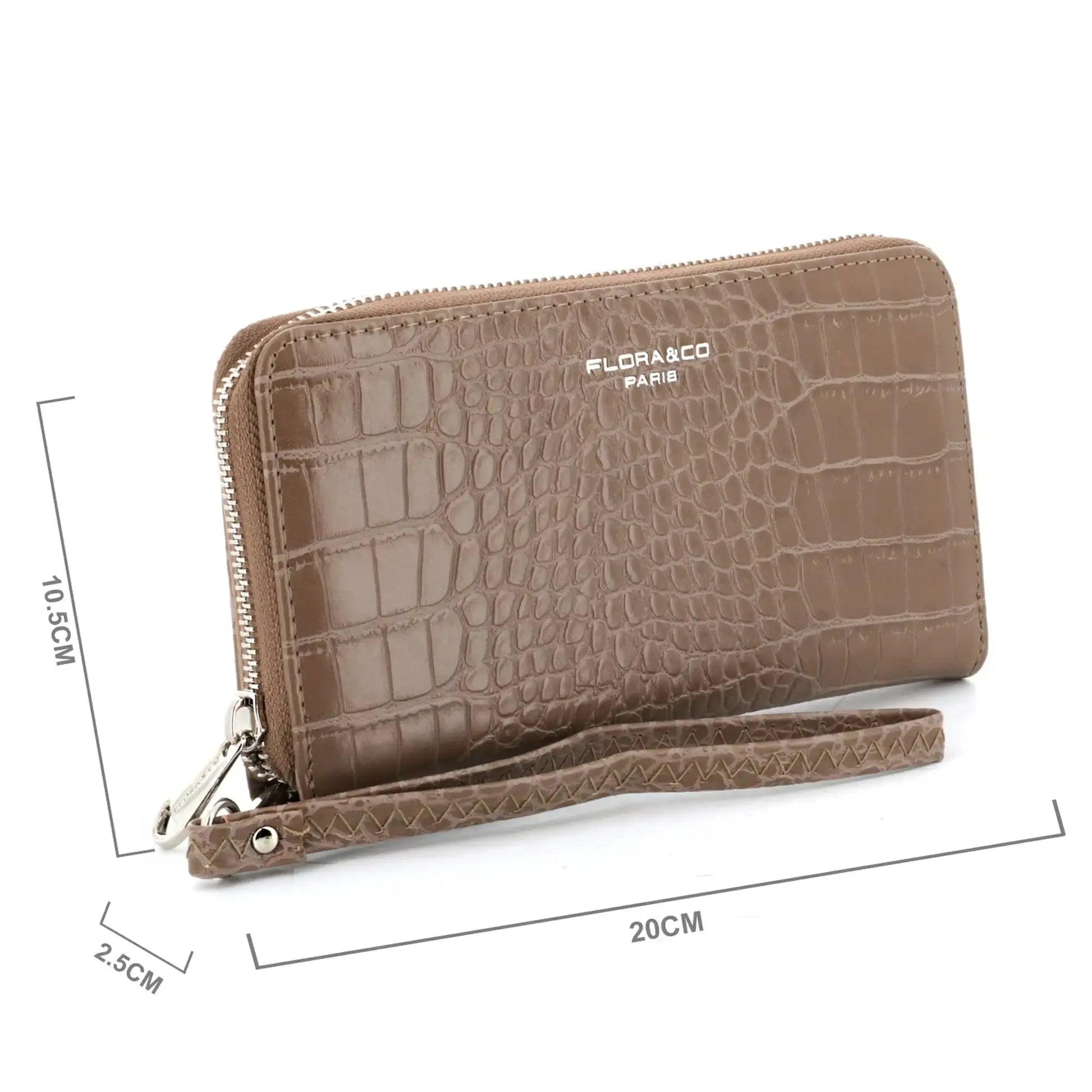 Flora & co Portefeuille femme brillant pu cuir croco taupe foncé