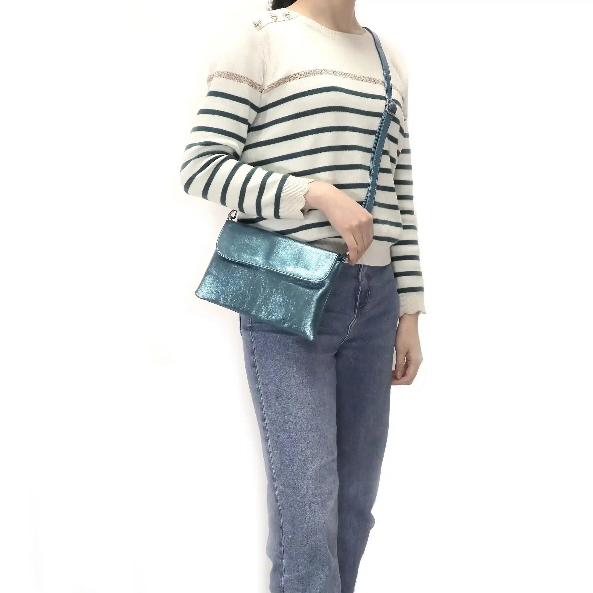 Flora & co Sac bandoulière pochette femme irisé bleu canard