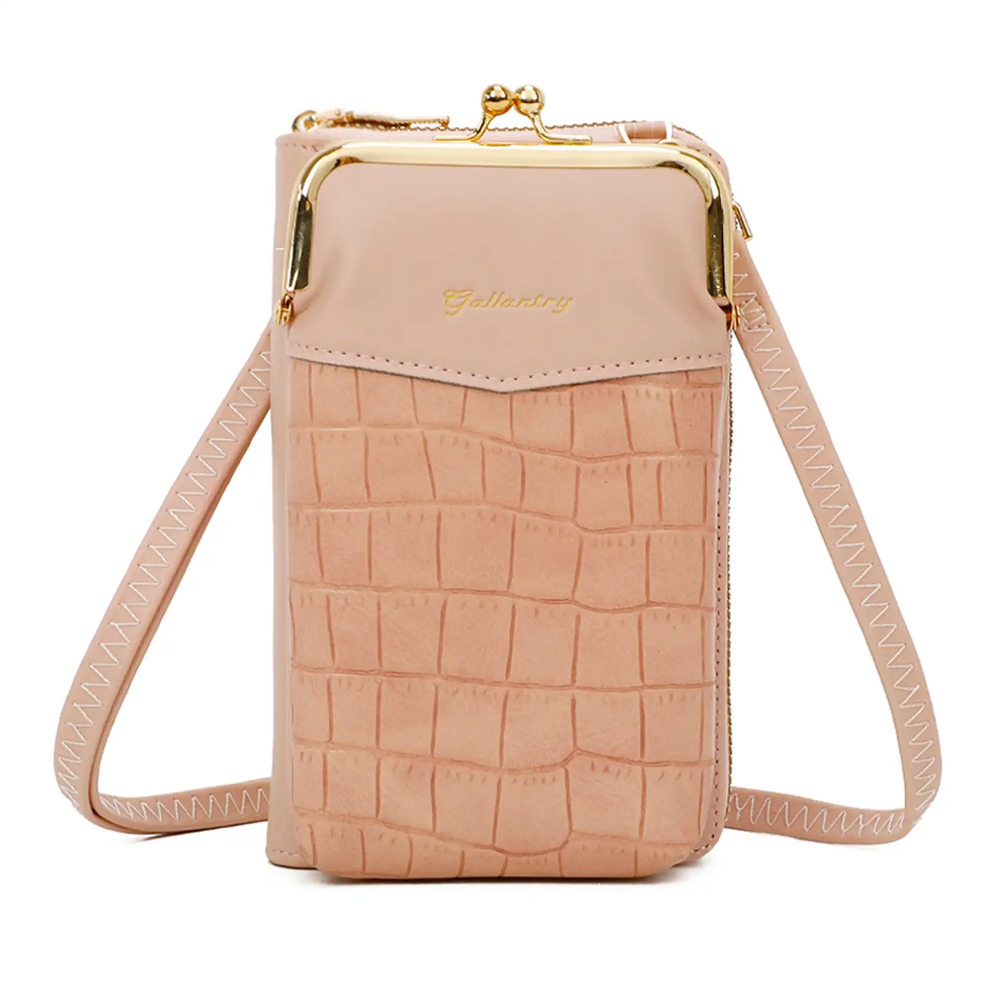 Pochette téléphone femme croco tout-en-un rose