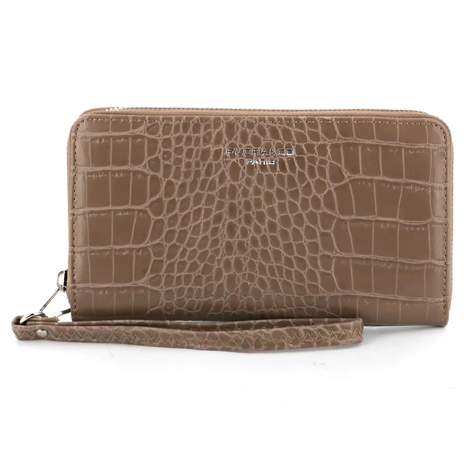 Flora & co Portefeuille femme brillant pu cuir croco taupe foncé