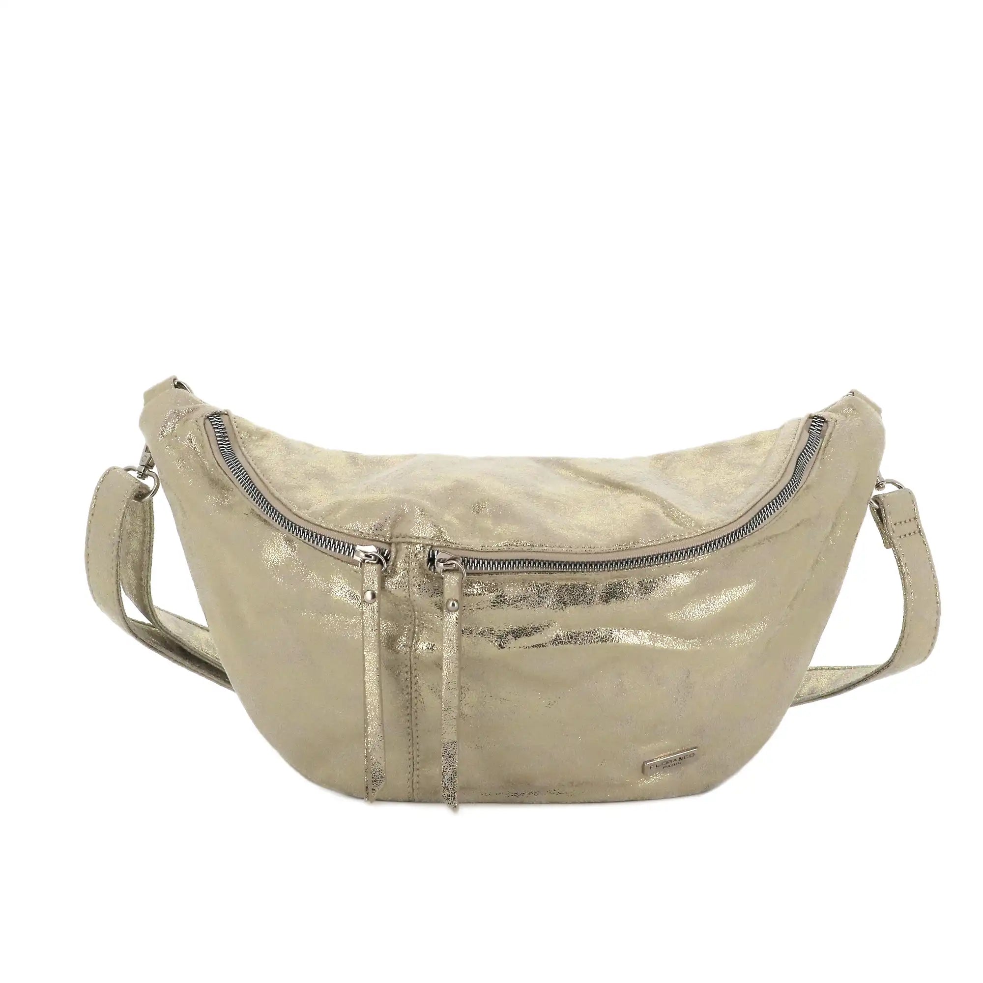 Women's shoulder bag in iridescent gold suede