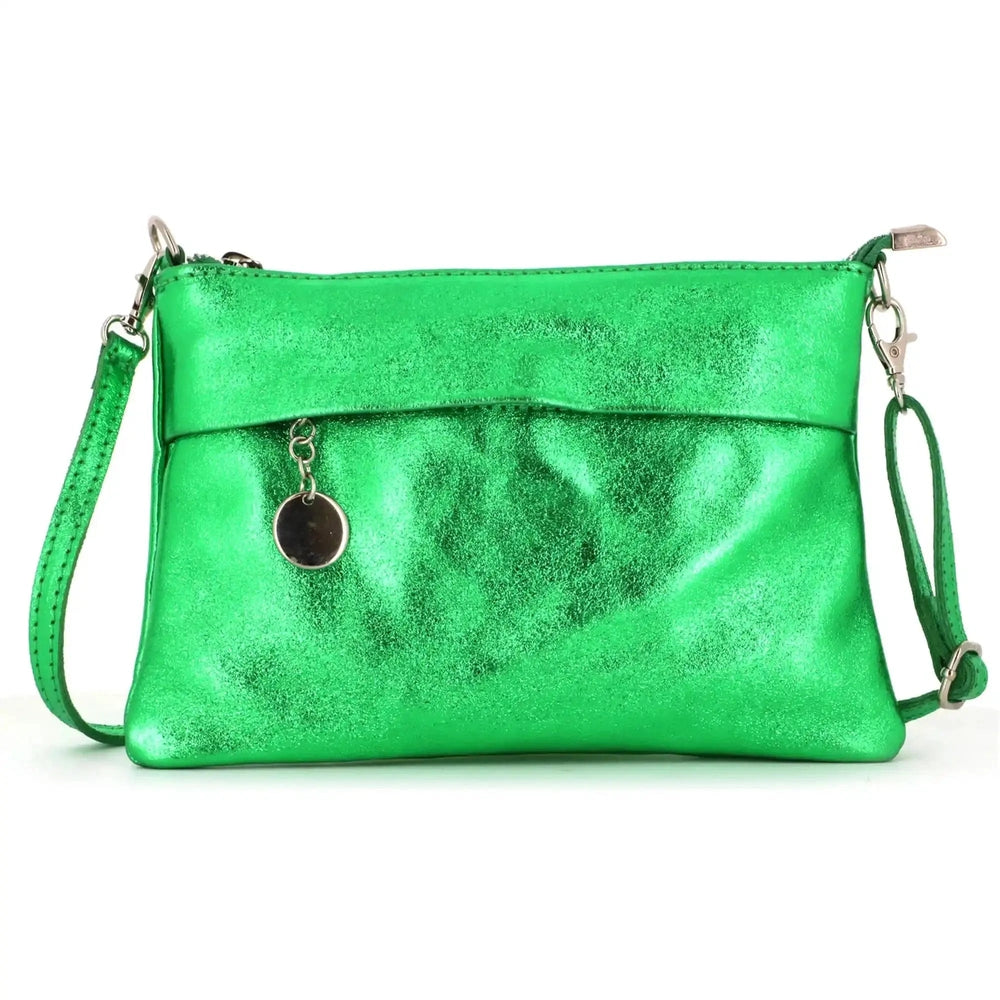 Made in Italy Pochette bandoulière cuir irisé lanière Vert