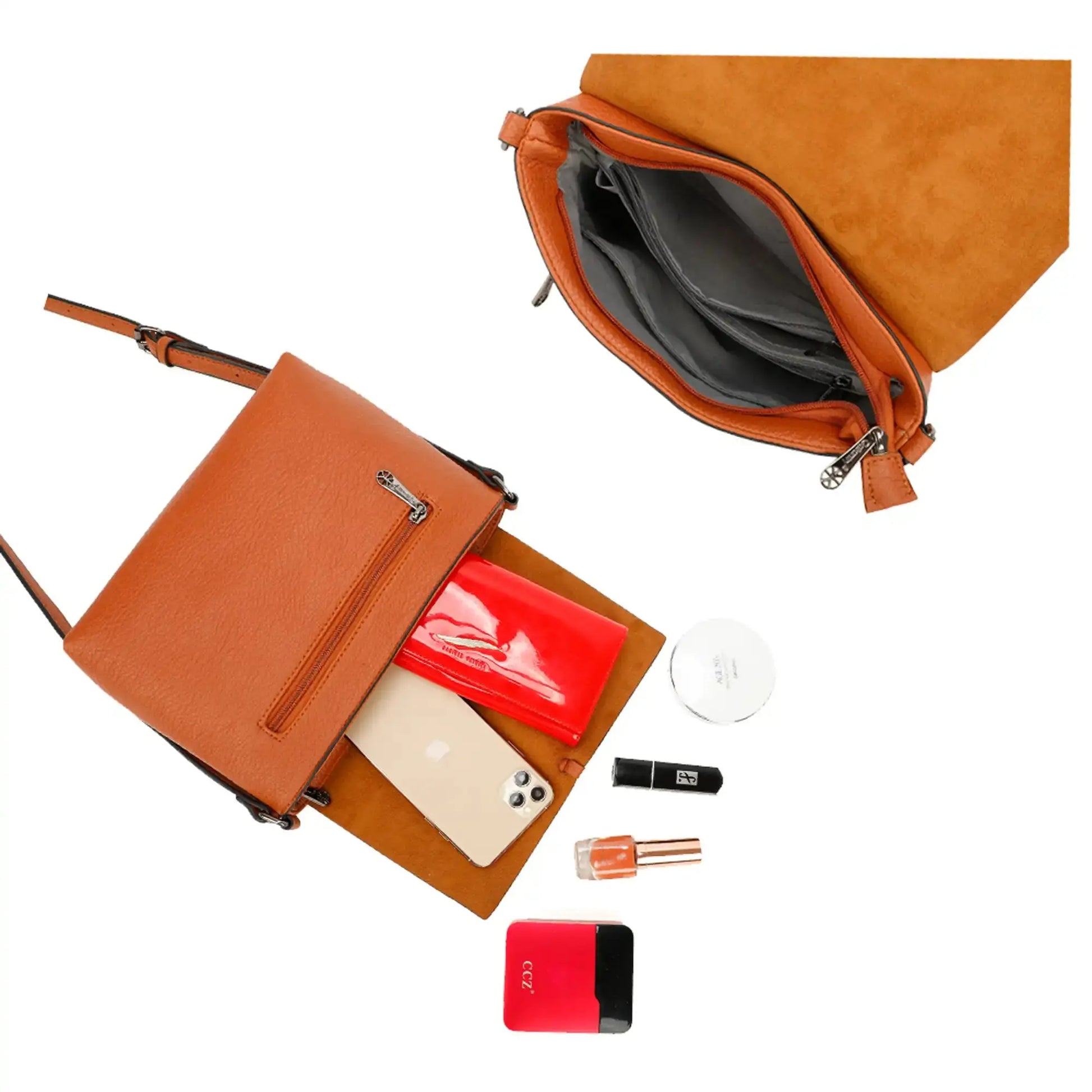 Gallantry Sacoche bandoulière femme multipoche marron