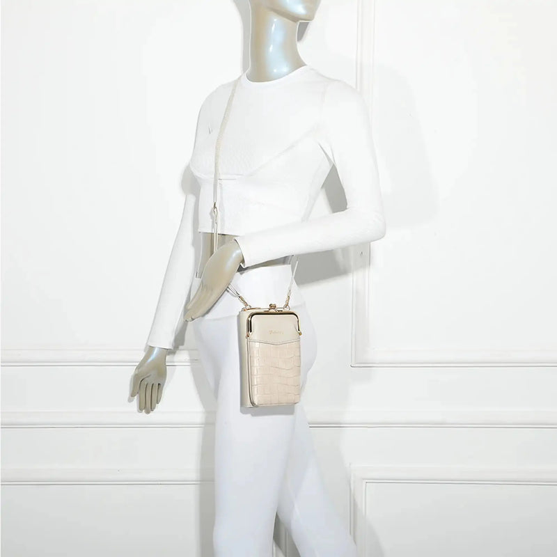 Gallantry Pochette téléphone femme croco tout-en-un beige