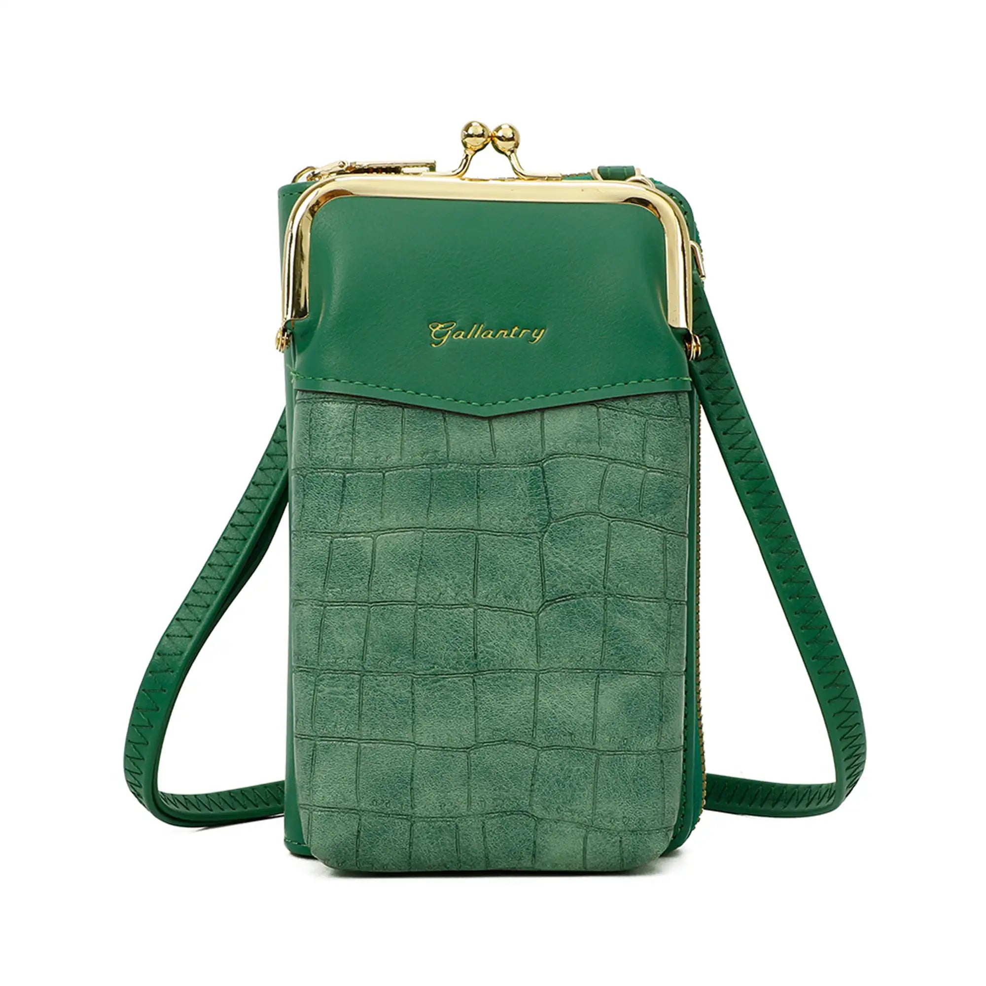 Pochette téléphone femme croco tout-en-un vert