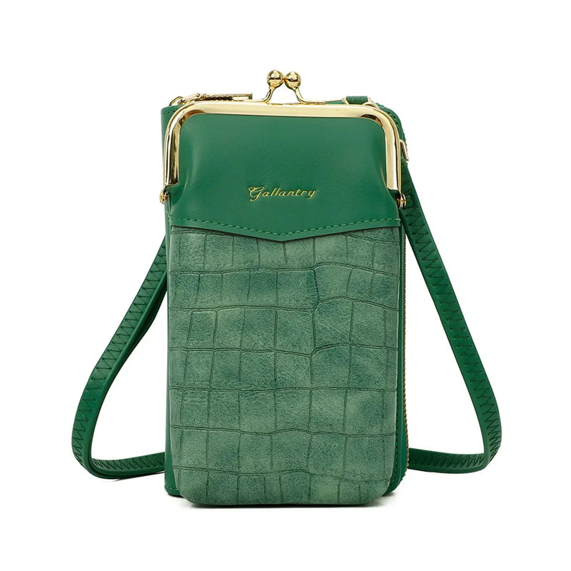 Gallantry Pochette téléphone femme croco tout-en-un vert