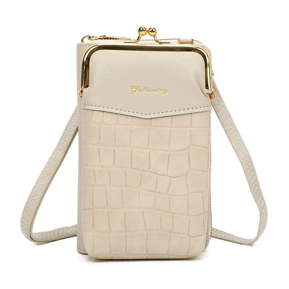 Gallantry Pochette téléphone femme croco tout-en-un beige