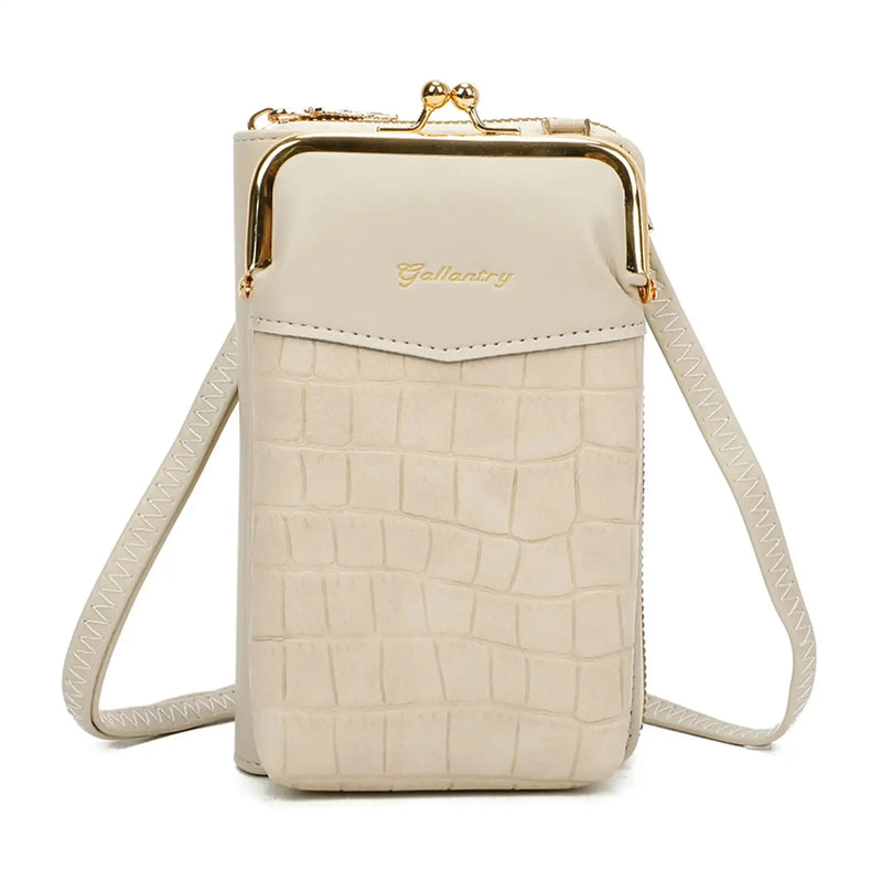 Gallantry Pochette téléphone femme croco tout-en-un beige
