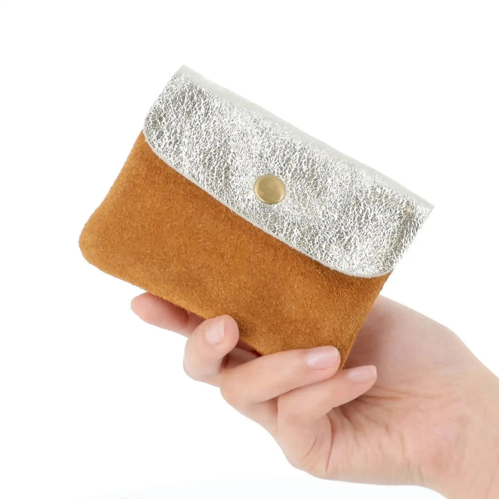 Made in Italy Porte-monnaie cartes cuir suède irisé 043 camel