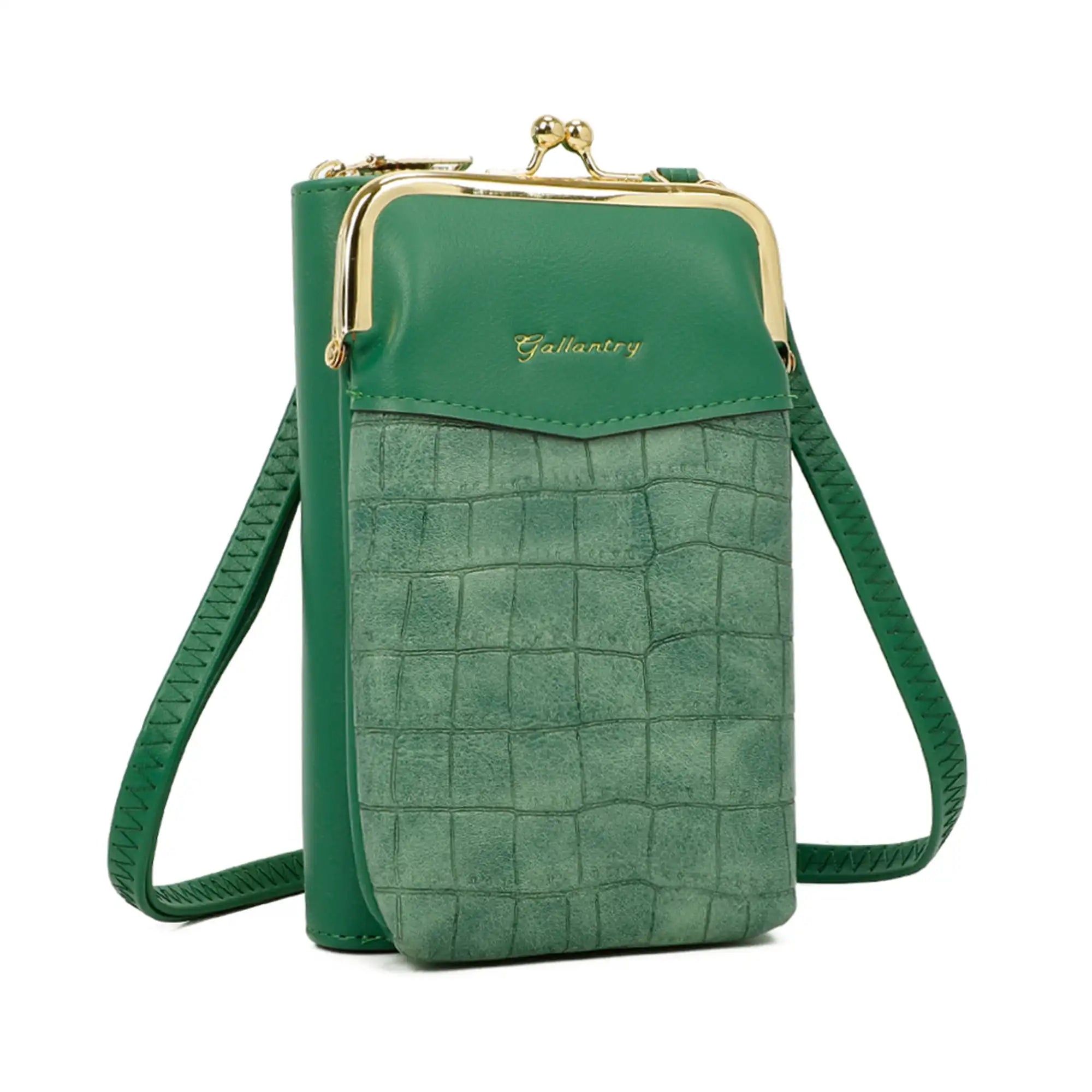 Pochette téléphone femme croco tout-en-un vert