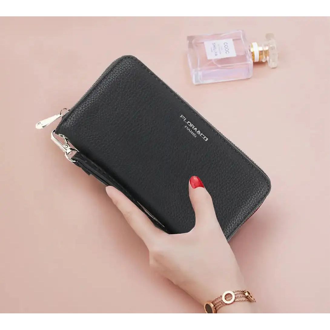 Flora & co Portefeuille femme tout-en-un grainé noir