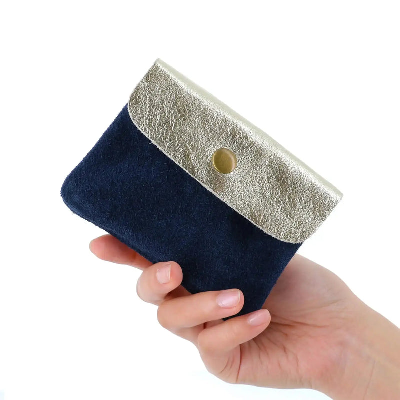 Made in Italy Porte-monnaie cartes cuir suède irisé 043 bleu marine