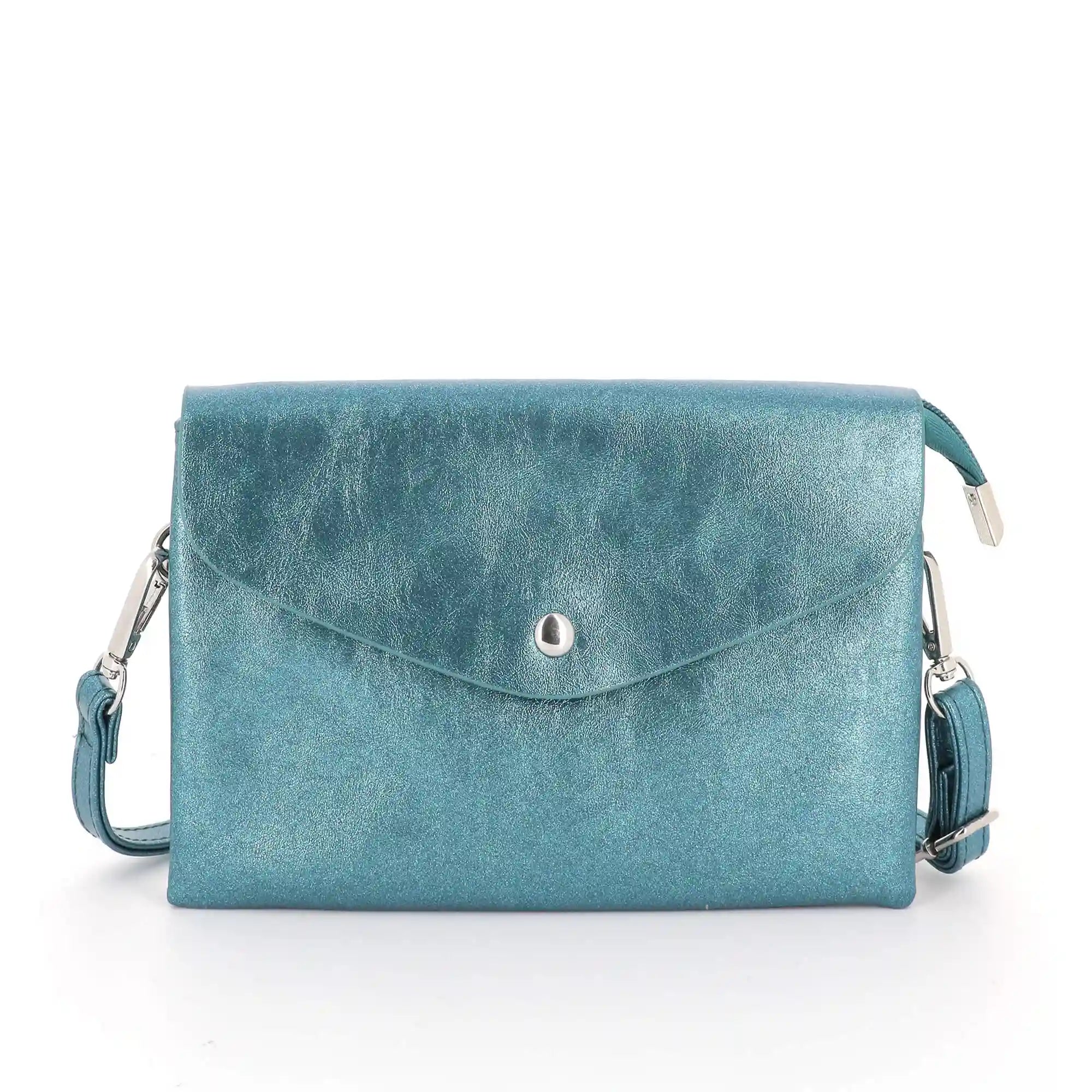 Sac bandoulière femme irisé rabat bleu canard