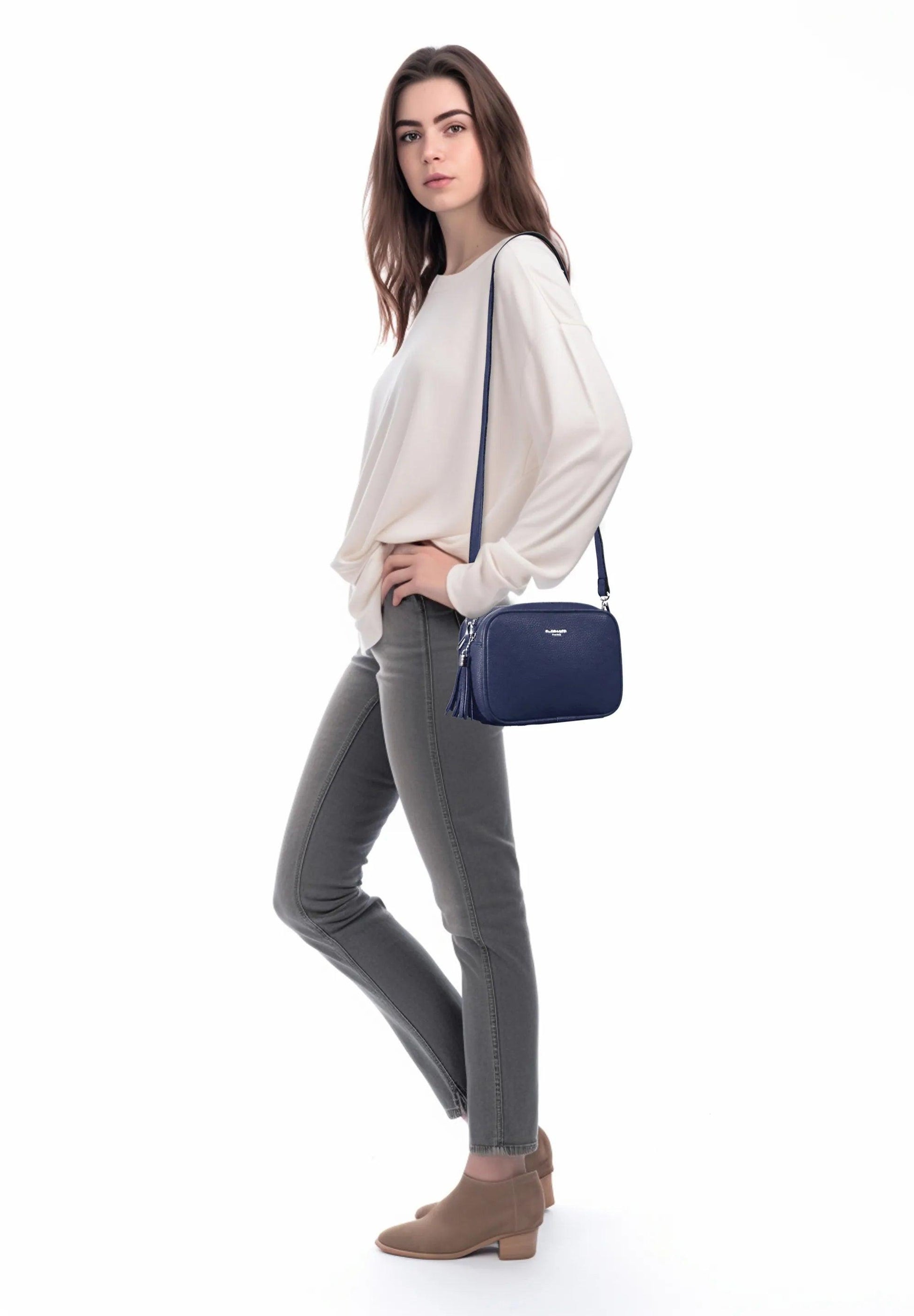 Flora & co - Sac caméra bandoulière femme frange bleu marine