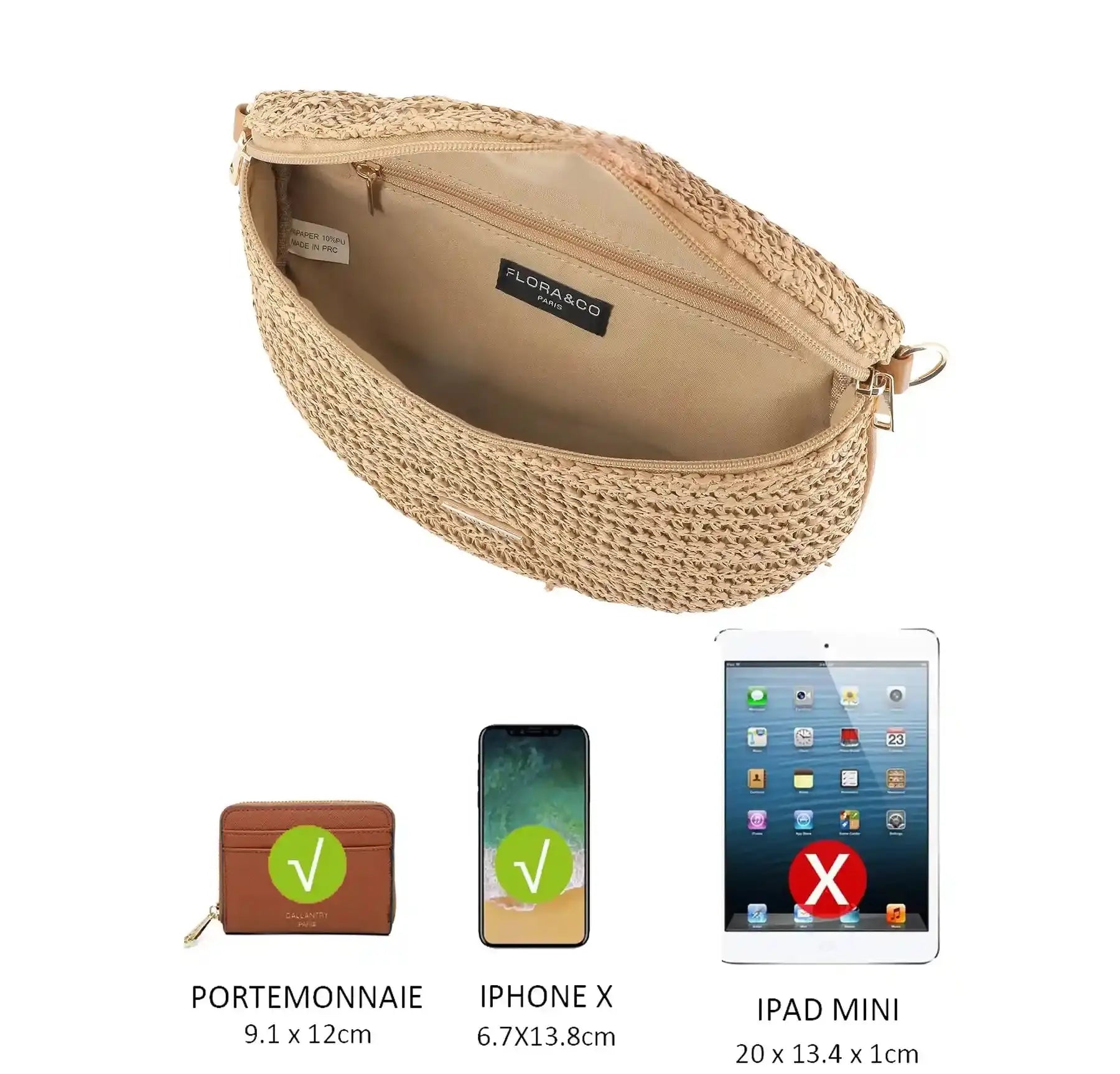 Sac banane paille tressé Camel Flora & co