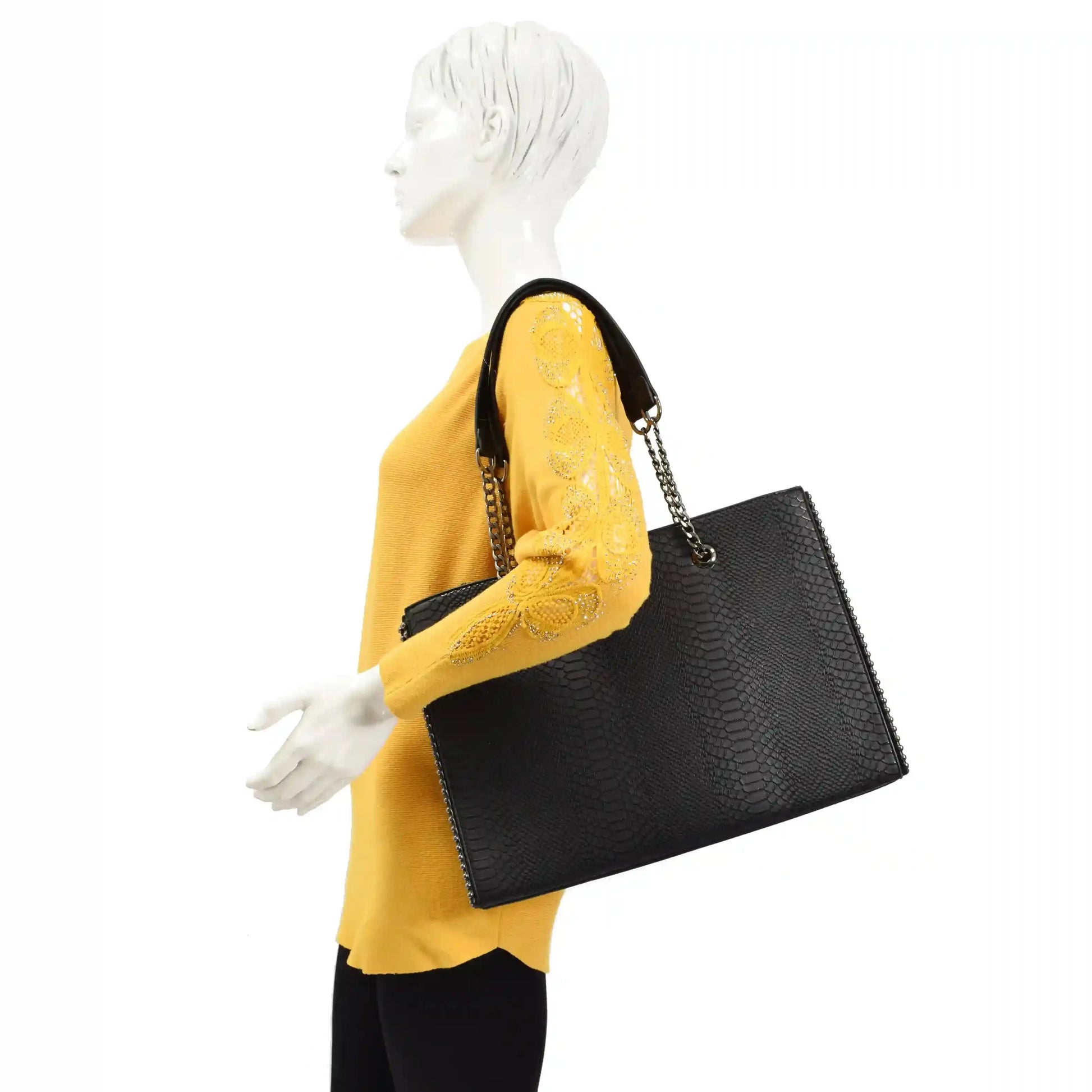 Sac cabas femme chaîne croco a4 noir Crocochic