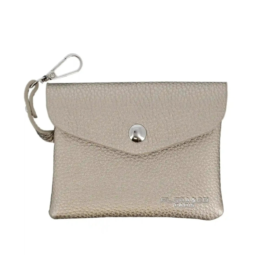 Flora & co Porte-monnaie cartes femme crochet taupe métal