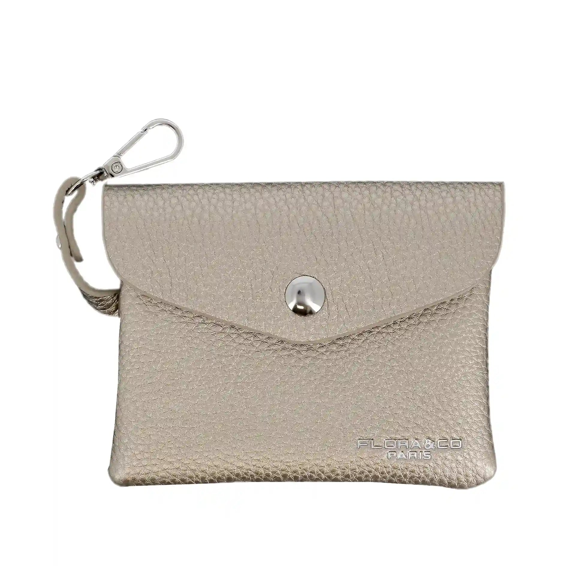 Women's crochet taupe metal card wallet