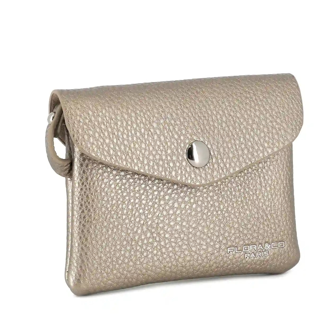 Women's crochet taupe metal card wallet