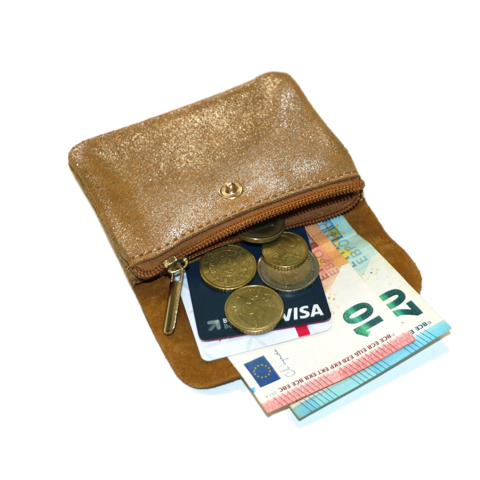 Porte-monnaie femme cuir daim irisé 044 marron - Crocochic