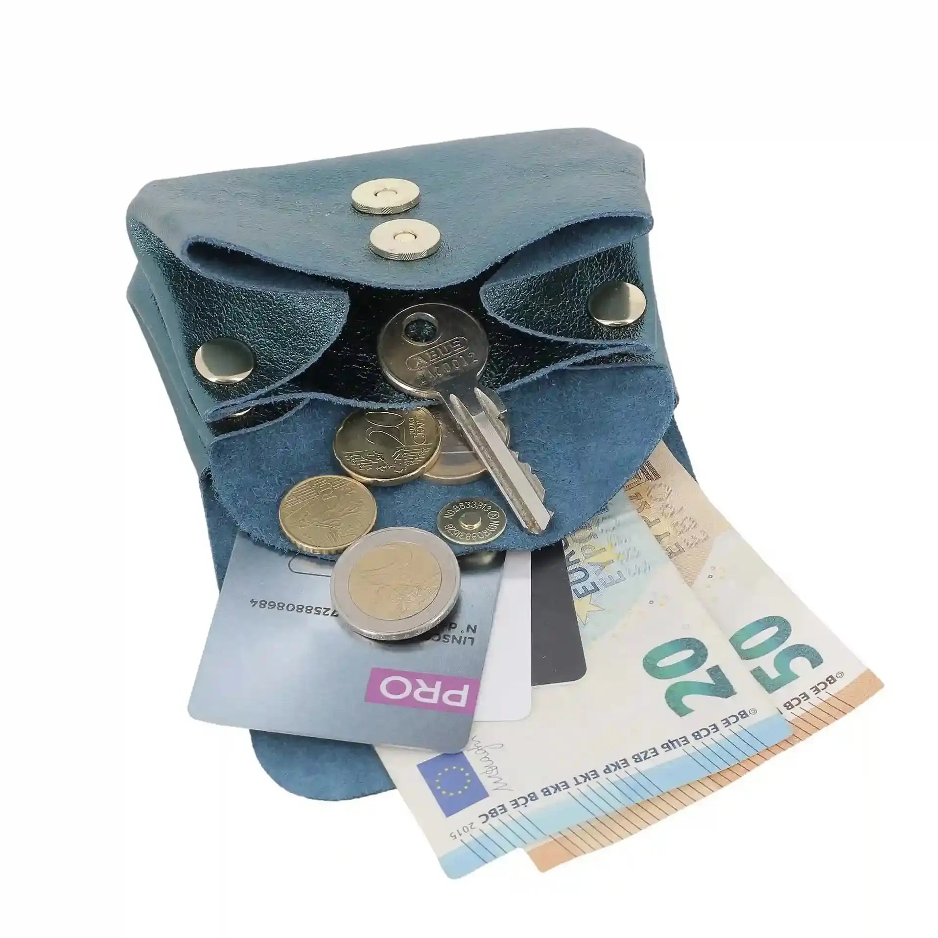 Porte-monnaie cuir souple irisé 04 bleu canard Made in Italy