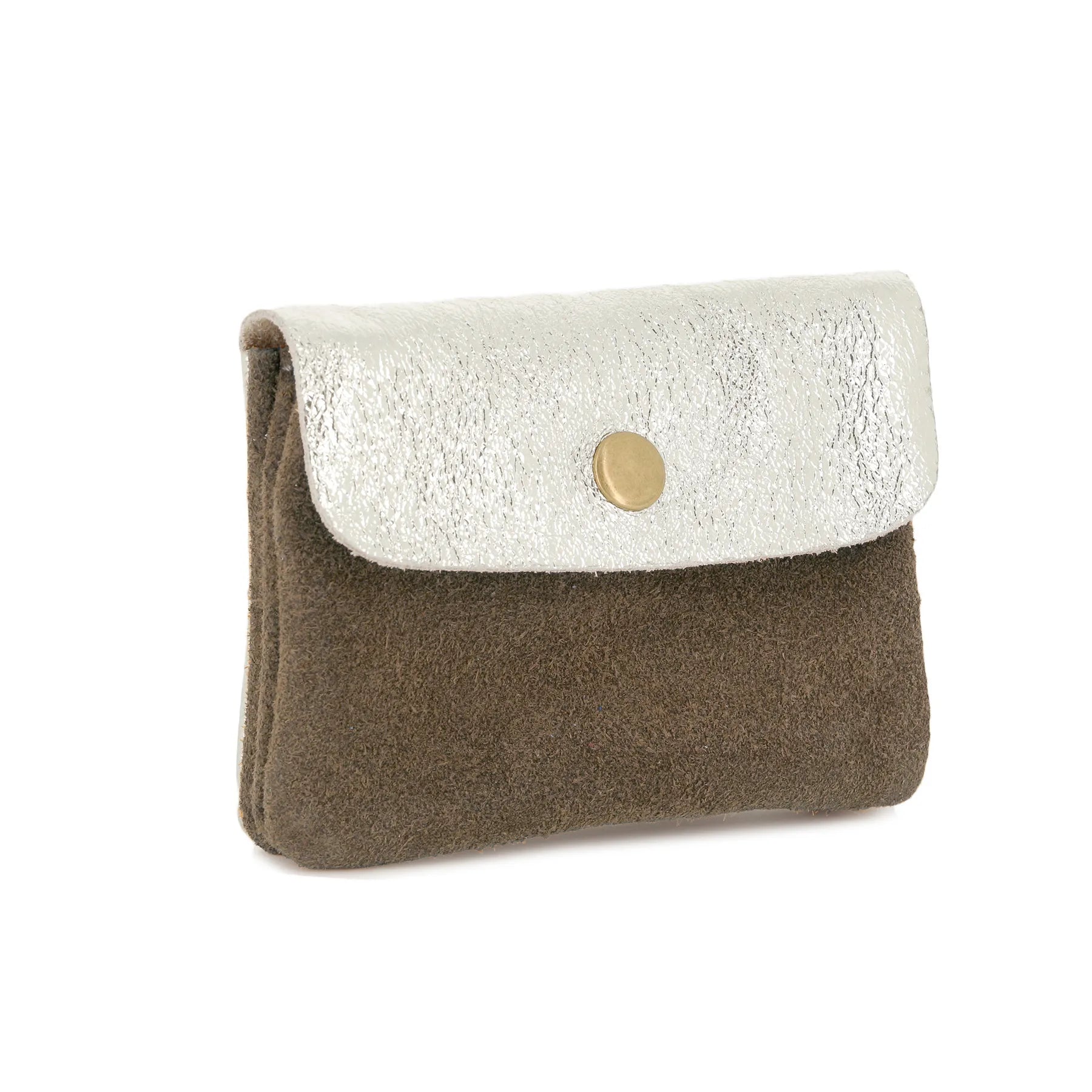 Made in Italy - Porte-monnaie cartes cuir suède irisé 043 taupe-fonce