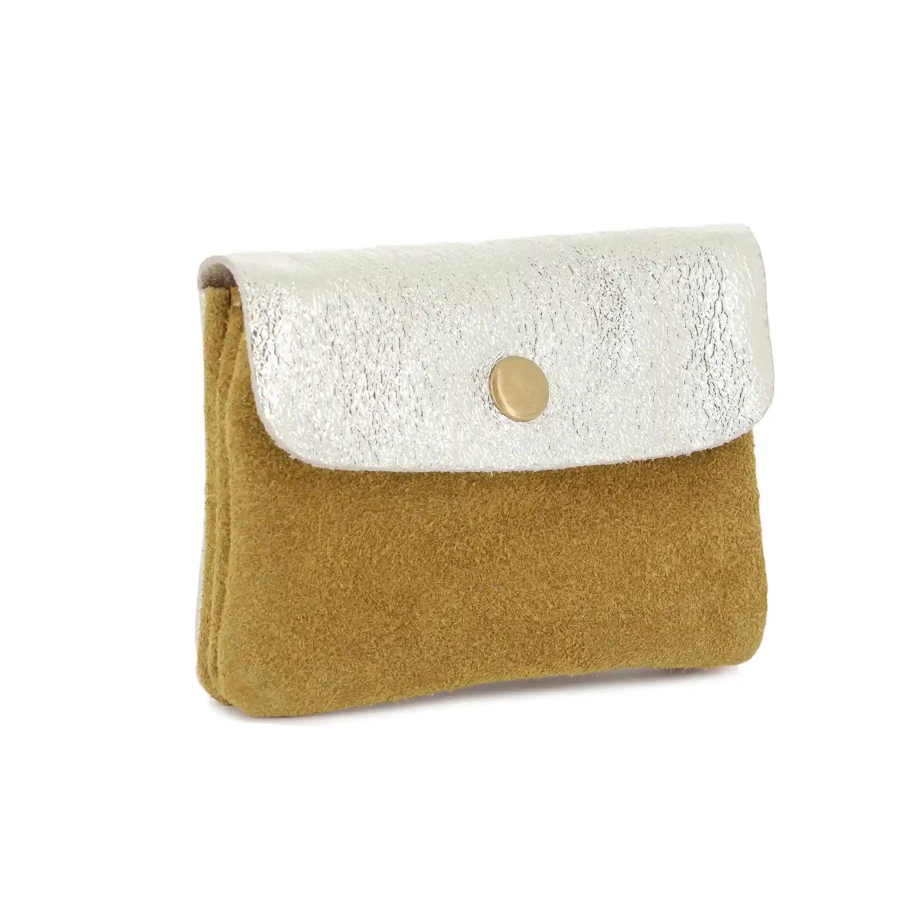 Made in Italy - Porte-monnaie cartes cuir suède irisé 043 moutarde