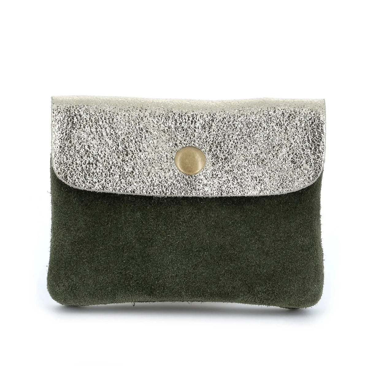 Porte-monnaie cartes cuir suède irisé 043 kaki - Crocochic