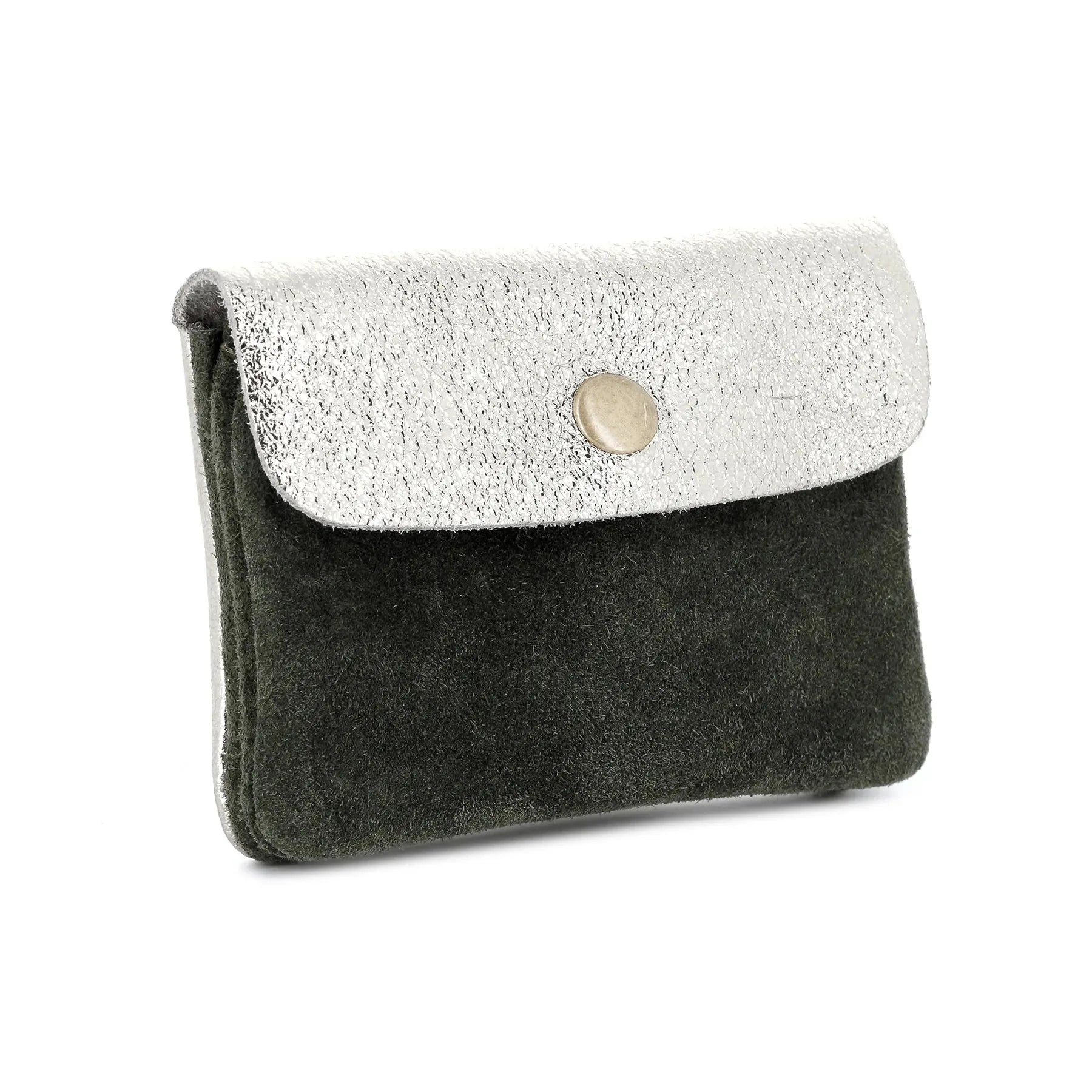 Porte-monnaie cartes cuir suède irisé 043 kaki - Crocochic