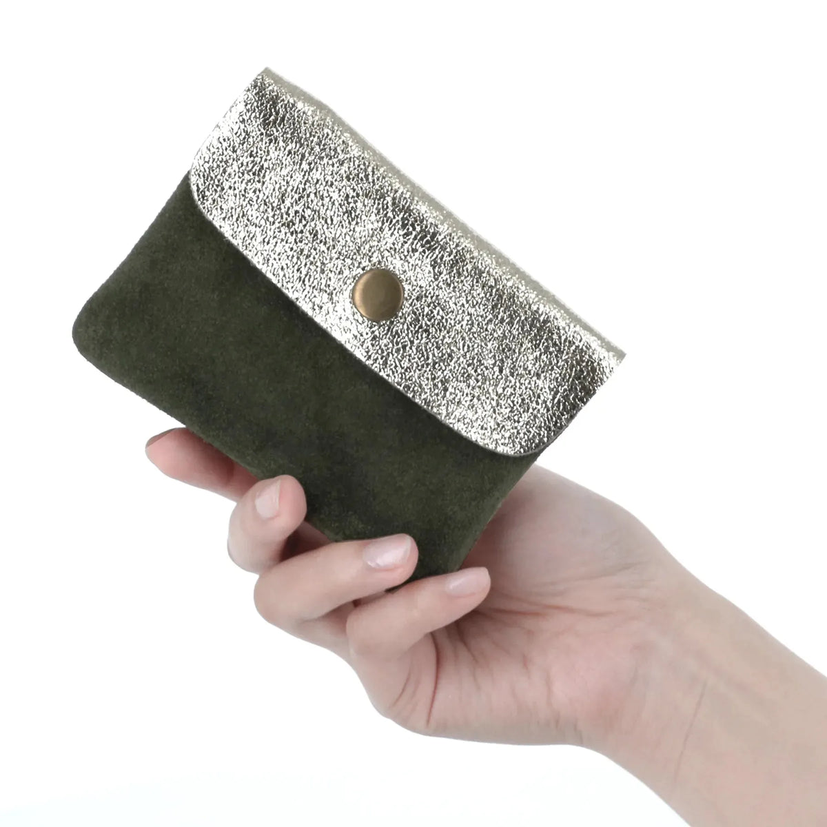 Porte-monnaie cartes cuir suède irisé 043 kaki - Crocochic