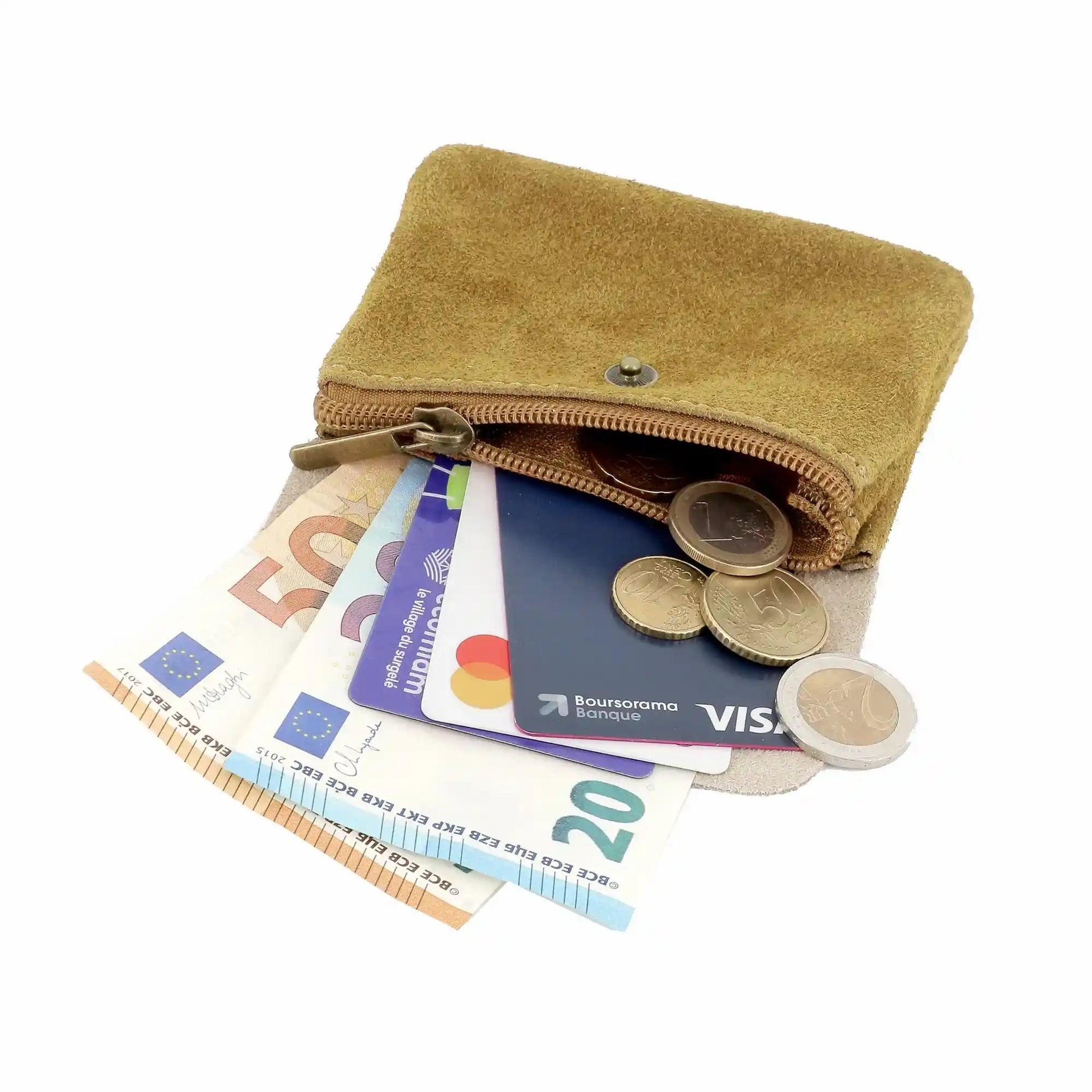 Made in Italy - Porte-monnaie cartes cuir suède irisé 043 moutarde