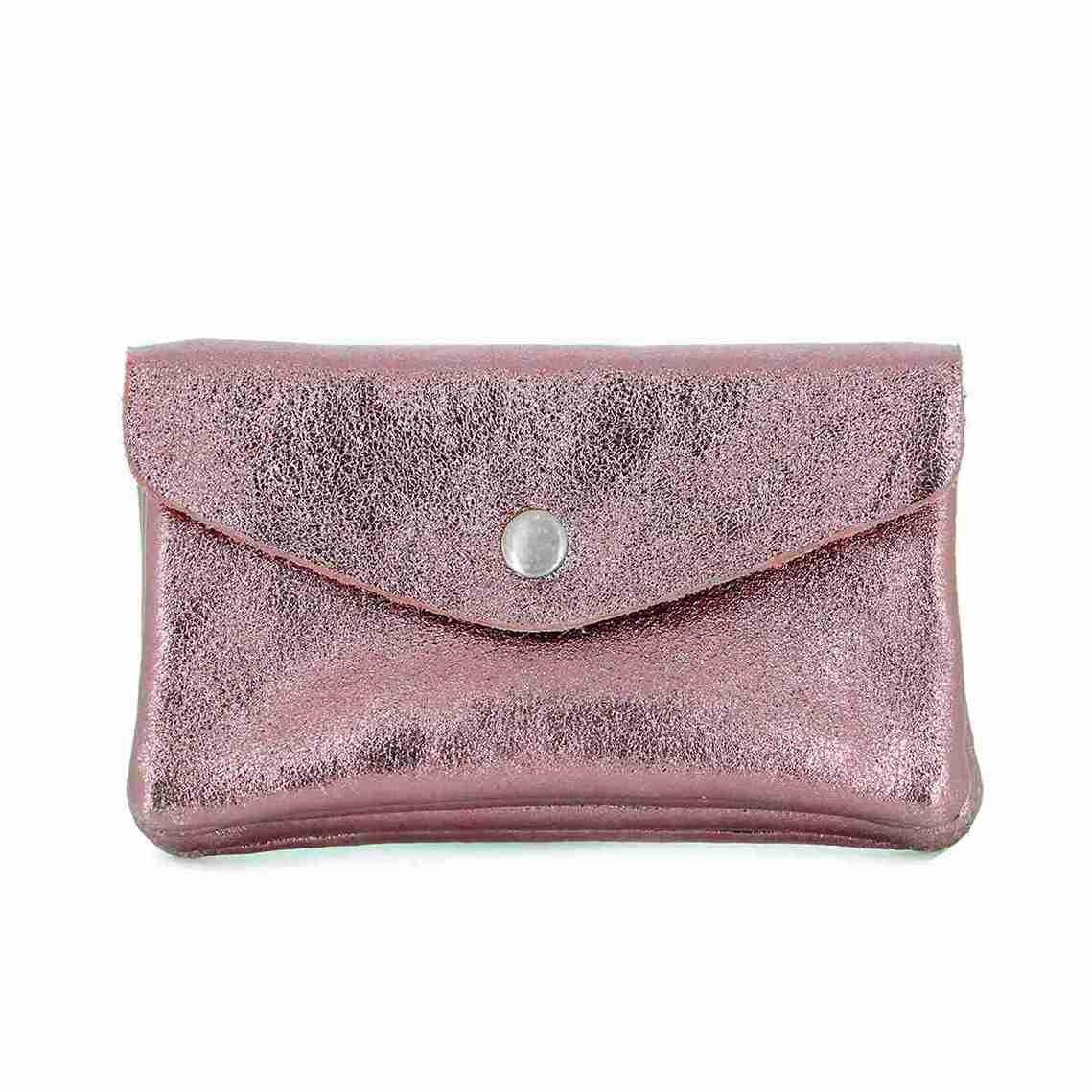 Made in Italy - Porte-monnaie cartes femme cuir irisé 051 rose