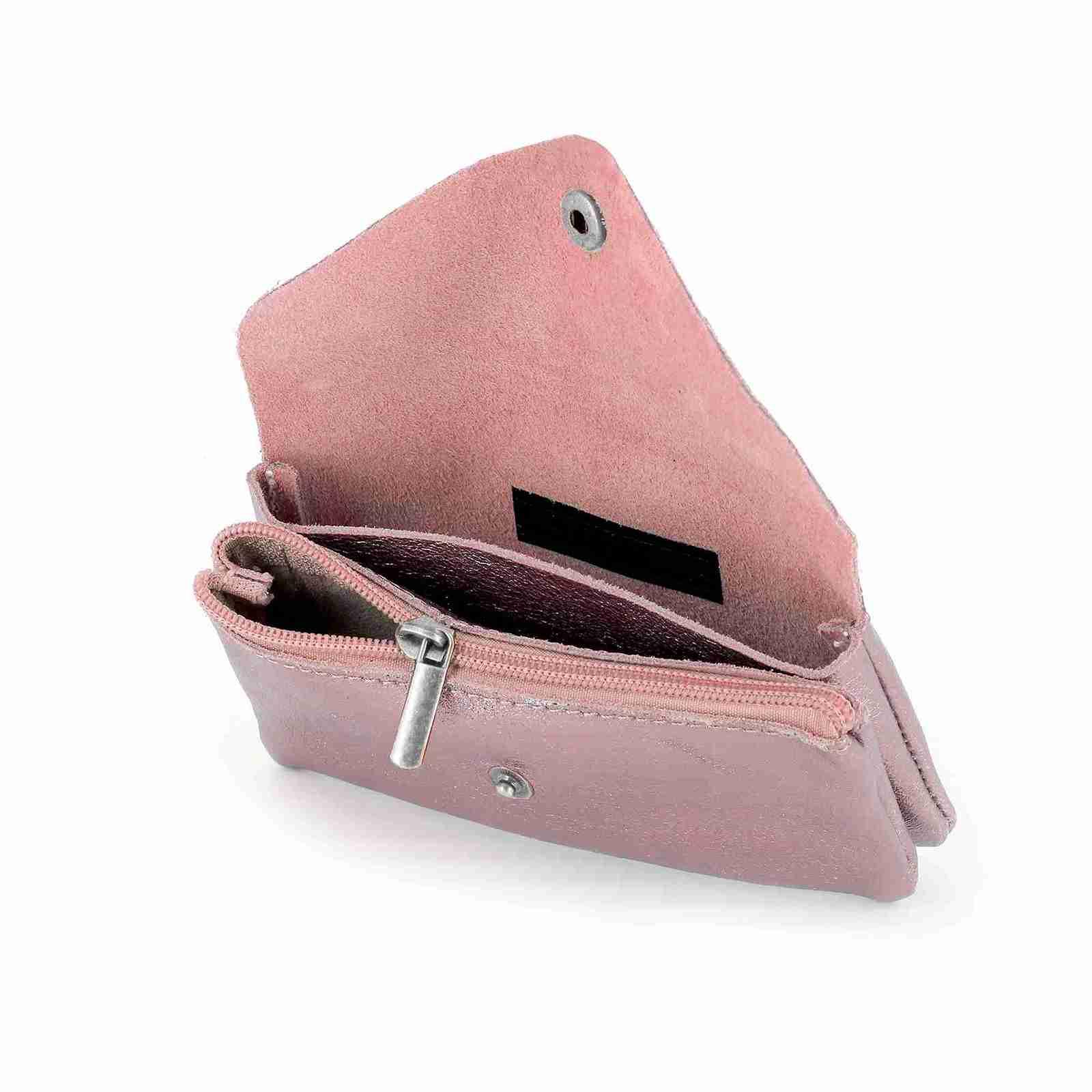 Made in Italy - Porte-monnaie cartes femme cuir irisé 051 rose